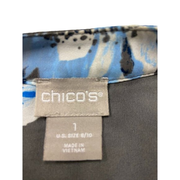 Chico’s Top Womens Size 1 Gray Blue Floral V Neck Faux Wrap Slimming Pullover - Picture 2 of 6